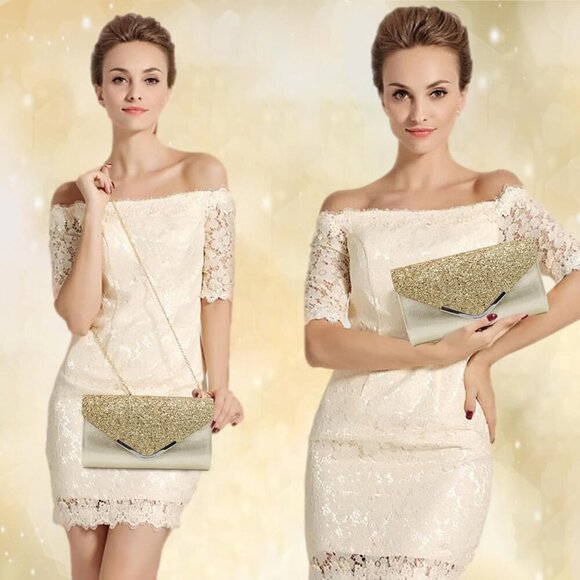 Clutch Purse for Women,Evening Bag Sparkling Handbag with Detachable Chain, Enve - Picture 3 of 9